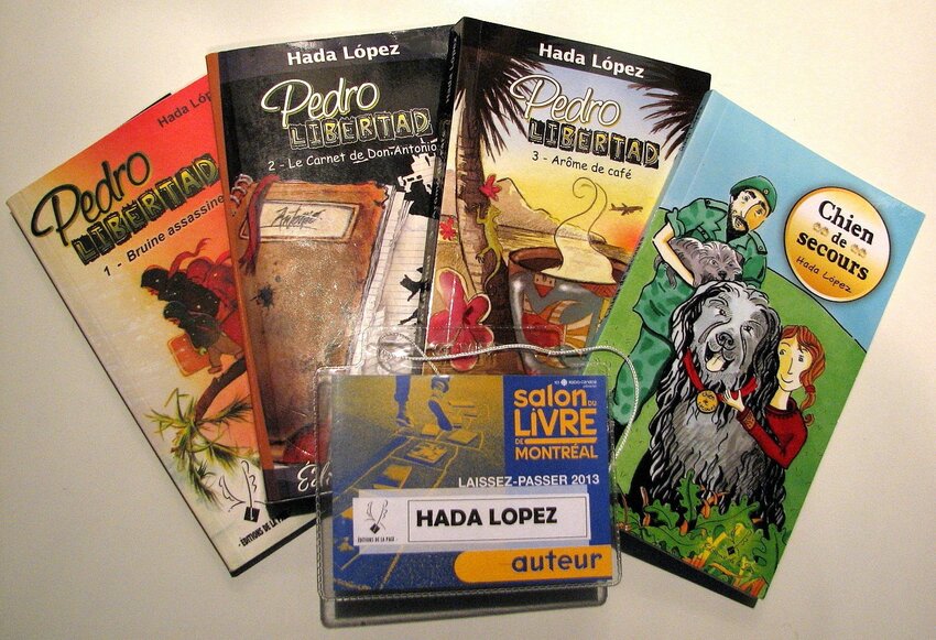 La trilogie jeunesse Petro Libertad et livre Chien de secours présentés durant l’édition 2013 du Salon du livre de Montréal.