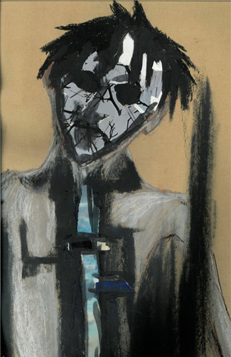 Une illustration dessinée à la main, représentant une silhouette vue de face et une colonne vertébrale souffrant d'une scoliose.