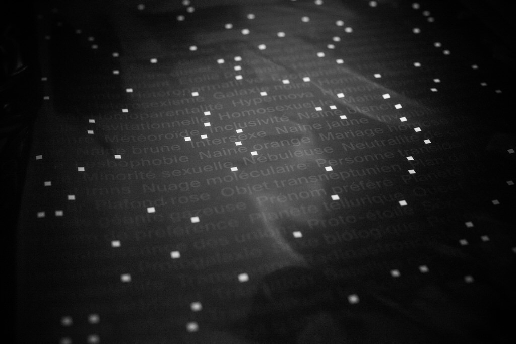 « Rebâtir le ciel », Simon Émond et Michel Lemelin, livre photo-littéraire de 64 pages (12x16) + 32 pages intercalées (6x14), reliure brochée à cheval, impression offset noir et blanc, textes en français, atikamekw et nehlueun, enveloppe plastique avec sérigraphie, publié à compte d’auteurice, 2020